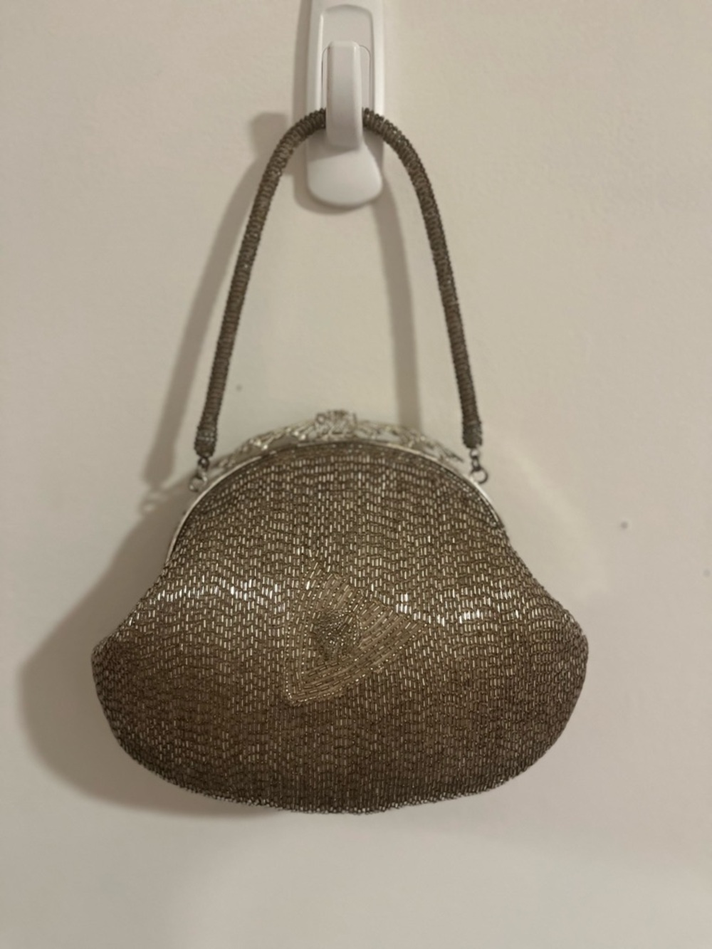 Elegant Silver Beaded Evening Clutch - Women's Bag - Picture 10 of 10